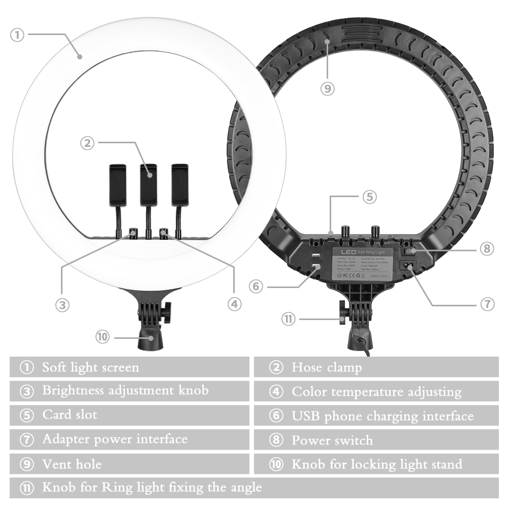 SH 18 Inch Knob Ring Light LED - Photography Lighting Description ulasan dan harga